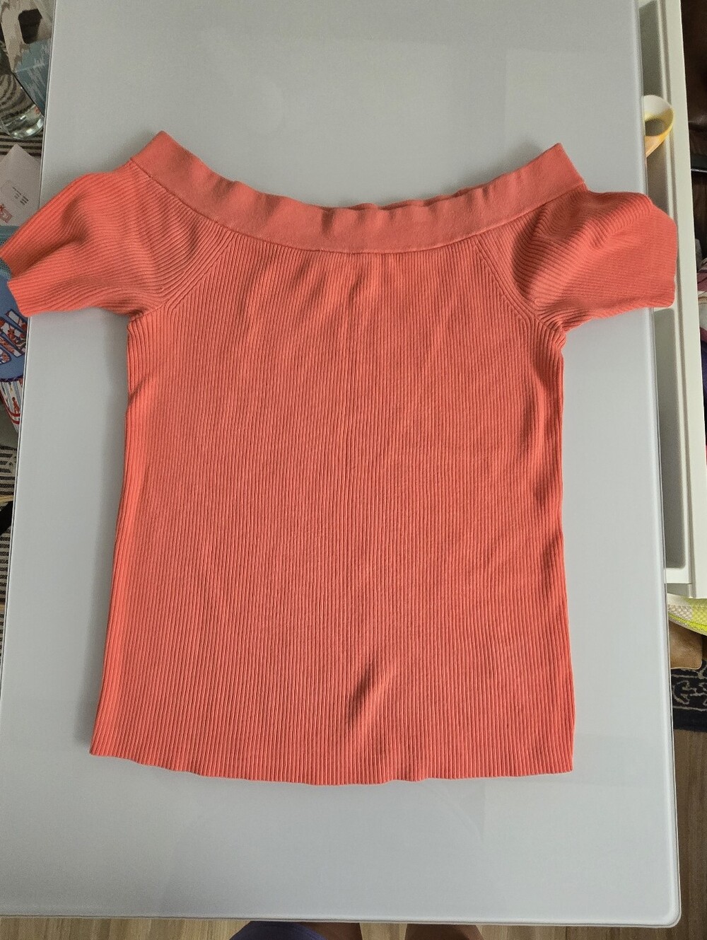 Anthropologie Coral Ribbed Off-Shoulder Top